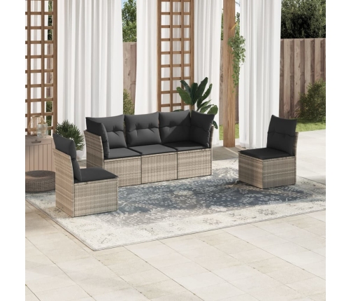 Set de sofás jardín y cojines 5 pzas ratán sintético gris claro