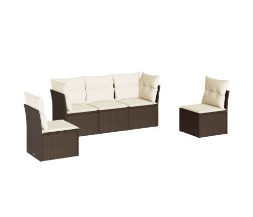 Set comedor de jardín 5 piezas y cojines ratán sintético marrón