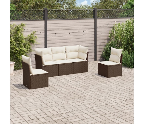 Set comedor de jardín 5 piezas y cojines ratán sintético marrón