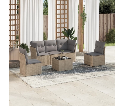 Juego de sofás jardín con cojines 6 pzas ratán sintético beige
