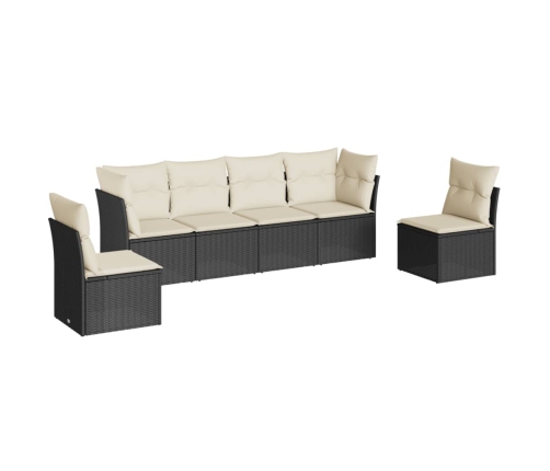 Set de sofás de jardín 6 piezas y cojines ratán sintético negro