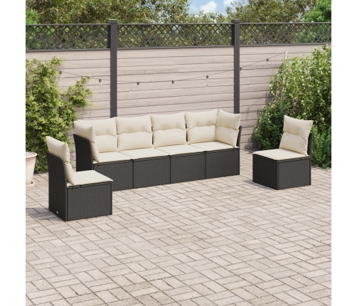 Set de sofás de jardín 6 piezas y cojines ratán sintético negro