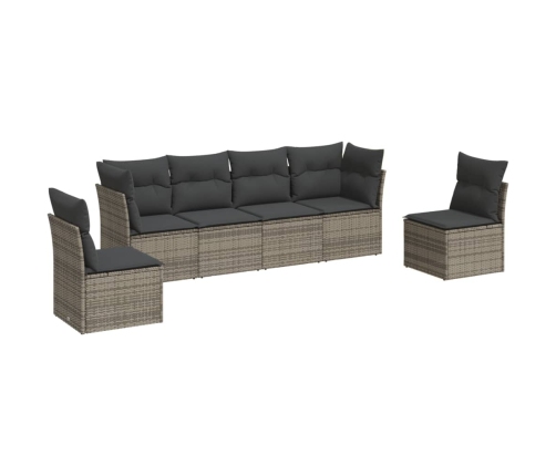 Set de muebles de jardín 6 pzas y cojines ratán sintético gris