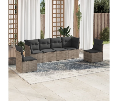 Set de muebles de jardín 6 pzas y cojines ratán sintético gris
