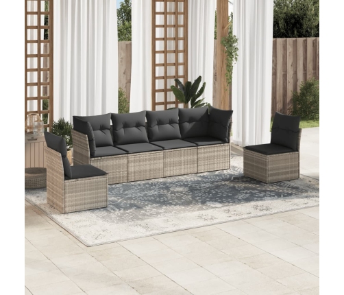Set de sofás de jardín 6 pzas y cojines ratán sintético gris