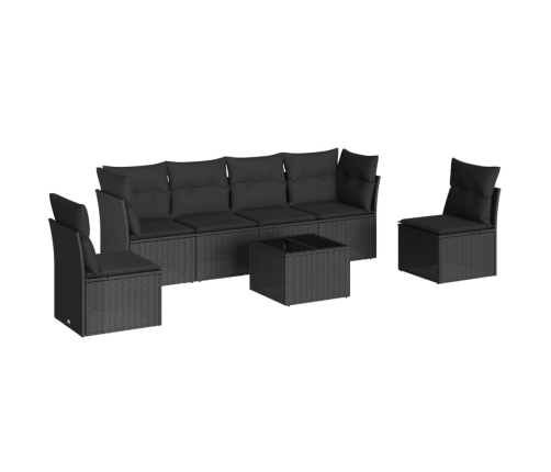 Set de comedor de jardín 7 pzas y cojines ratán sintético negro