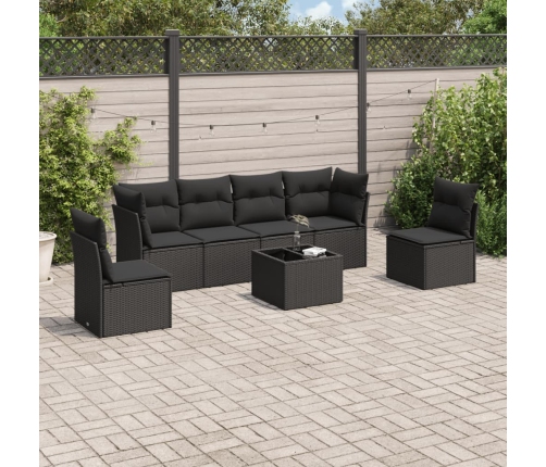 Set de comedor de jardín 7 pzas y cojines ratán sintético negro