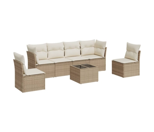 Set sofás de jardín 7 piezas y cojines ratán sintético beige