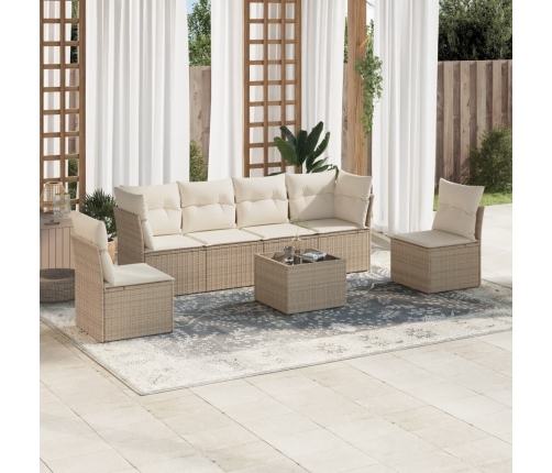 Set sofás de jardín 7 piezas y cojines ratán sintético beige