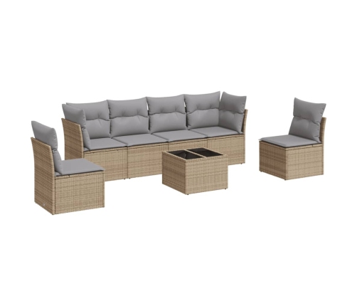 Set sofás de jardín 7 piezas y cojines ratán sintético beige