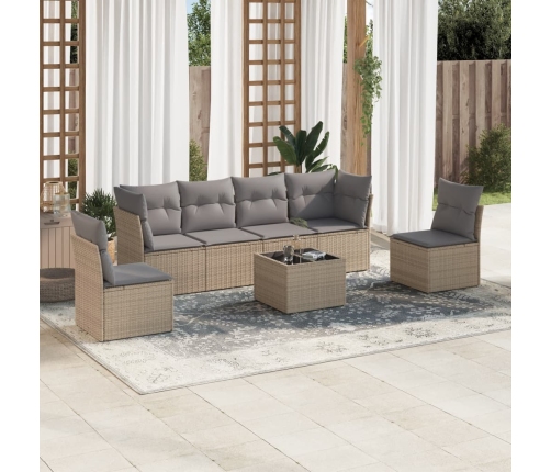 Set sofás de jardín 7 piezas y cojines ratán sintético beige