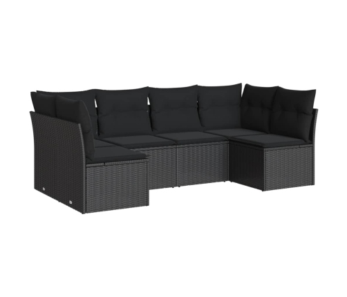 Set de sofás de jardín 6 piezas y cojines ratán sintético negro