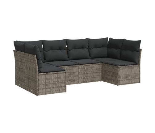 Set de muebles de jardín 6 pzas y cojines ratán sintético gris