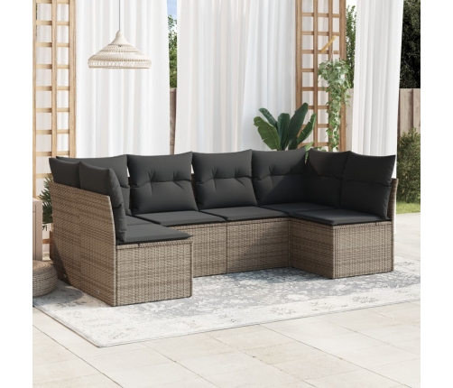 Set de muebles de jardín 6 pzas y cojines ratán sintético gris