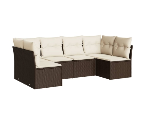 Set sofás de jardín 6 piezas y cojines ratán sintético marrón