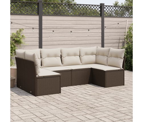 Set sofás de jardín 6 piezas y cojines ratán sintético marrón