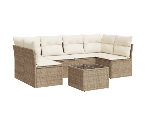 Set sofás de jardín 7 piezas y cojines ratán sintético beige