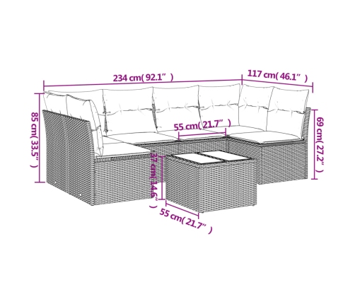 Set sofás de jardín 7 piezas y cojines ratán sintético beige