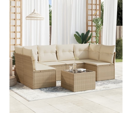 Set sofás de jardín 7 piezas y cojines ratán sintético beige