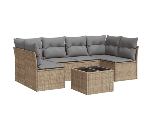 Set sofás de jardín 7 piezas y cojines ratán sintético beige