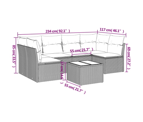 Set sofás de jardín 7 piezas y cojines ratán sintético beige