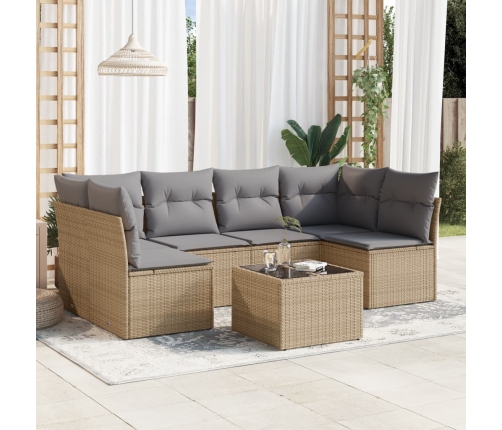 Set sofás de jardín 7 piezas y cojines ratán sintético beige