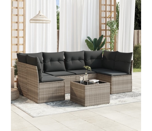 Set de sofás de jardín 7 pzas con cojines ratán PE gris claro