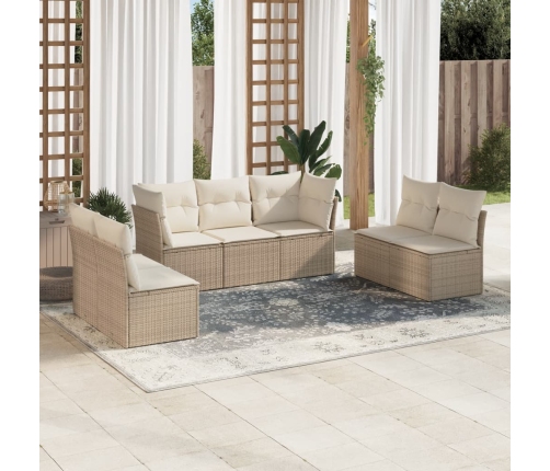 Set sofás de jardín 7 piezas y cojines ratán sintético beige