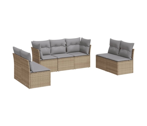 Set sofás de jardín 7 piezas y cojines ratán sintético beige