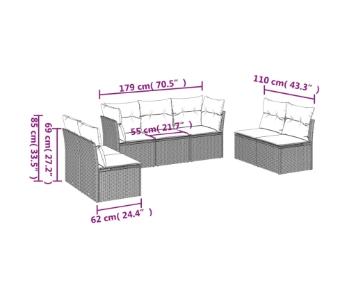 Set sofás de jardín 7 piezas y cojines ratán sintético beige
