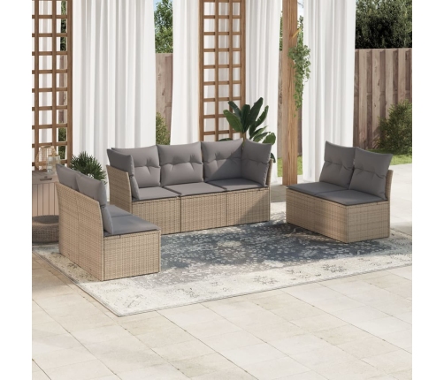 Set sofás de jardín 7 piezas y cojines ratán sintético beige