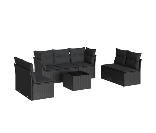 Set de sofás de jardín 8 piezas y cojines ratán sintético negro
