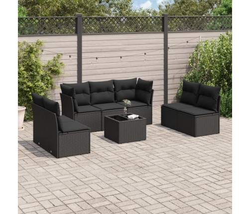 Set de sofás de jardín 8 piezas y cojines ratán sintético negro