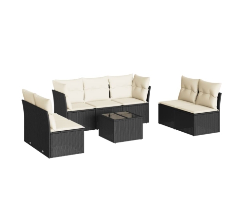 Set de sofás de jardín 8 piezas y cojines ratán sintético negro