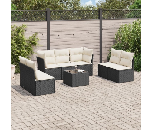 Set de sofás de jardín 8 piezas y cojines ratán sintético negro