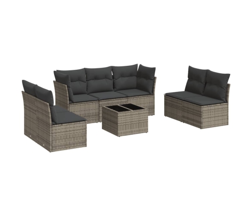 Set de sofás de jardín 8 pzas y cojines ratán sintético gris