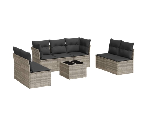 Set de sofás de jardín 8 pzas y cojines ratán sintético gris