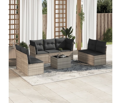 Set de sofás de jardín 8 pzas y cojines ratán sintético gris