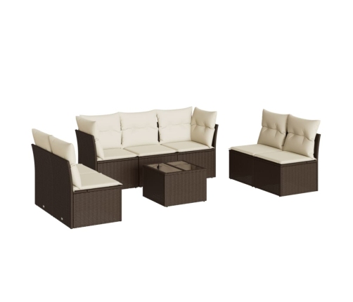 Set sofás de jardín 8 piezas y cojines ratán sintético marrón