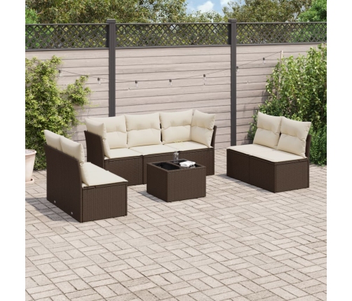 Set sofás de jardín 8 piezas y cojines ratán sintético marrón