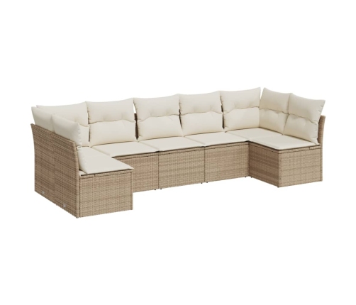 Set sofás de jardín 7 piezas y cojines ratán sintético beige