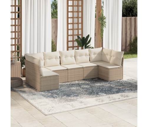 Set sofás de jardín 7 piezas y cojines ratán sintético beige