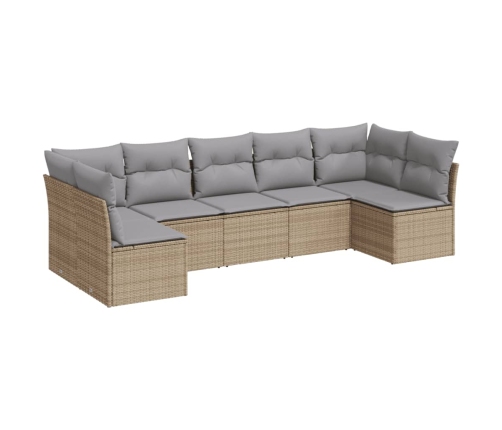 Set sofás de jardín 7 piezas y cojines ratán sintético beige