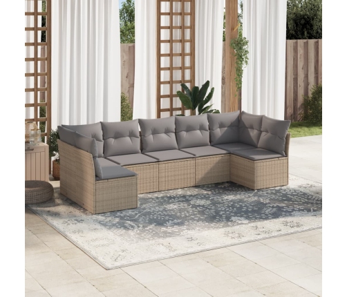 Set sofás de jardín 7 piezas y cojines ratán sintético beige