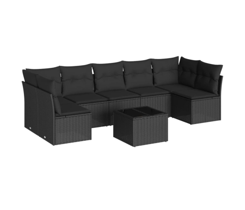 Set de sofás de jardín 8 piezas y cojines ratán sintético negro