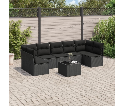 Set de sofás de jardín 8 piezas y cojines ratán sintético negro