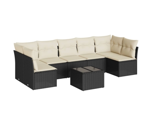 Set de sofás de jardín 8 piezas y cojines ratán sintético negro
