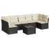 Set de sofás de jardín 8 piezas y cojines ratán sintético negro