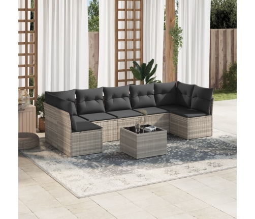 Set de sofás de jardín 8 pzas y cojines ratán sintético gris