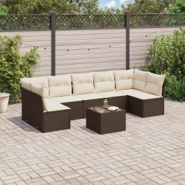 Set sofás de jardín 8 piezas y cojines ratán sintético marrón